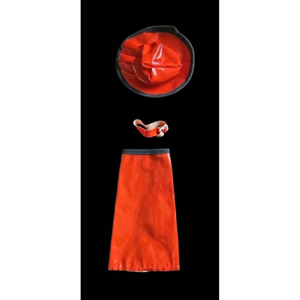 Vintage 80s? Barbie? Clone Mod Outfit 80s Red Faux Leather Skirt, Belt & Hat 3pc